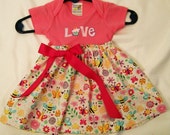 Baby Girls Dress, Pink Baby Dress, Love  Dress, Floral Bodysuit Dress, Baby Shower Gift, #415