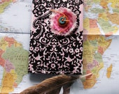 Passport Cover Handmade Fabric French Theme with RFID Protection Pink and Black Passport Cover Handmade Fabric French Theme with RFID Protection Pink and Black