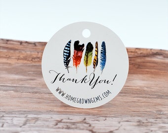 Tribal Feathers Boho Thank You Tags | Hang Tags | Customized | Packaging | Gift Tags | Wedding Labels | DS0083