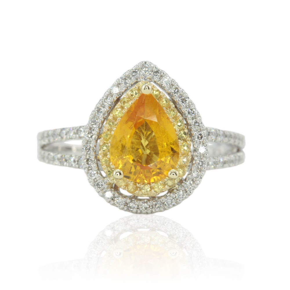 Sapphire Engagement Ring Pear cut Yellow Sapphire and FG