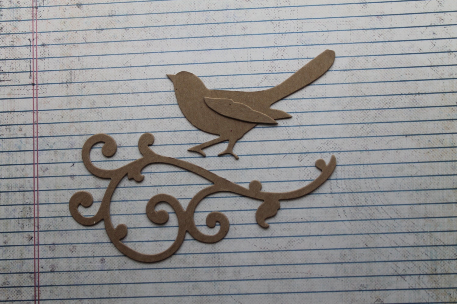 3 Bare chipboard Bird w/separate wing & Long Flourish diecuts