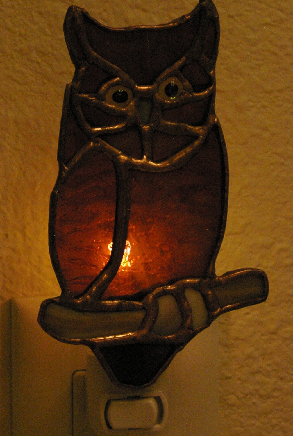 Stained Glass Saw Whet Owl Night Light Suncatcher 4625