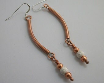 Copper and sterling silver earrings, copper jewelry - copper earrings - handcrafted mixed metal jewelry - dangle earrings
