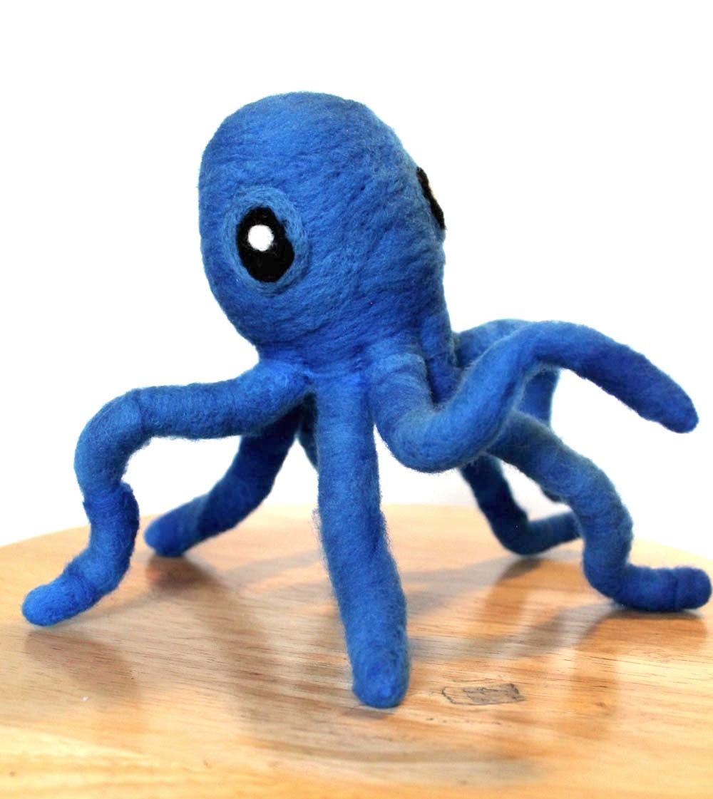 Needle Felted Blue Octopus Nautical Octopus Home Decor Wall