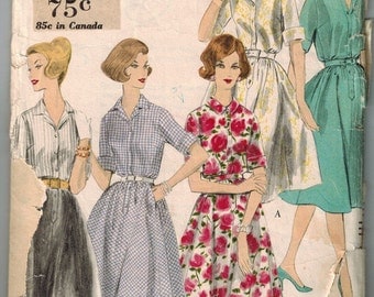 1960 Vogue 9972 Retro Shirt Dress Sewing Pattern Vintage Size 12