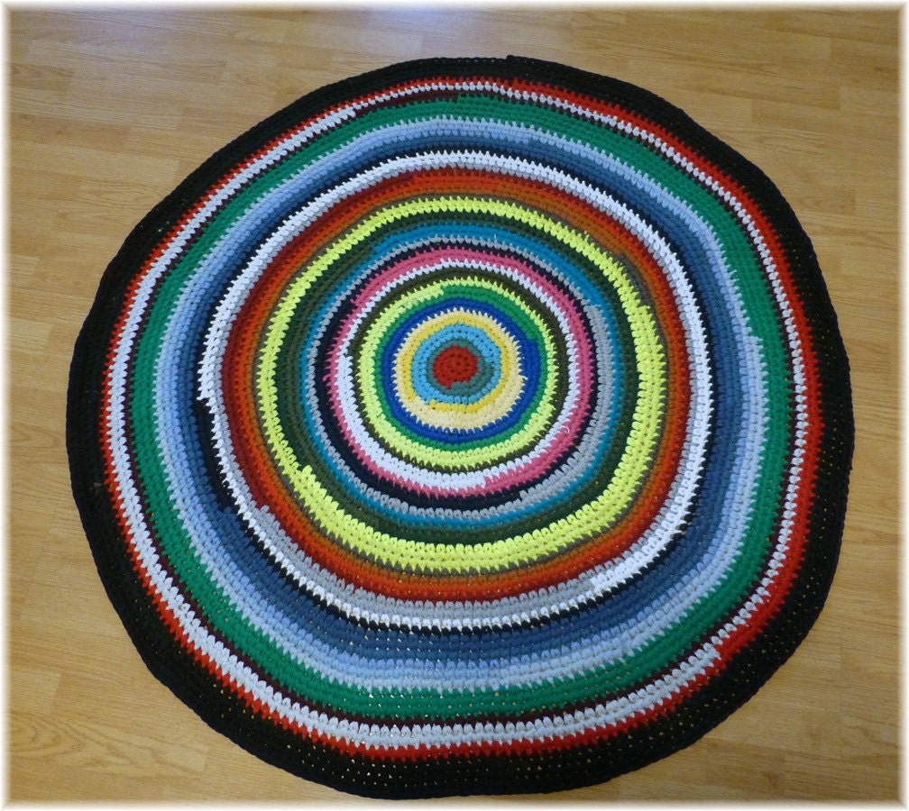 Round Rag Rug Multi Color Crochet 56 Inches Modern