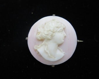 Pink Shell Cameo Brooch Antique Carved Shell - Victorian Jewelry