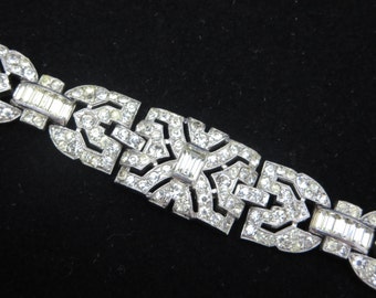 Trifari Bracelet - 1930s - 1940s Clear Rhinestones, Art Deco Bracelet, Costume Jewelry, Pave, Old Hollywood