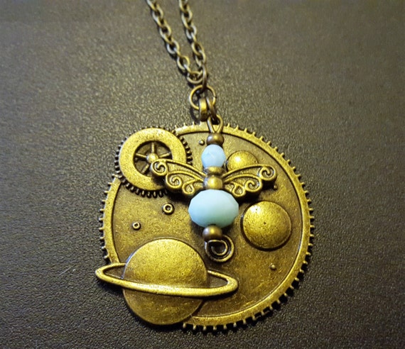 Steampunk Gothic Inspired Guardian Angel Space Pendant Necklace by cultangel steampunk buy now online