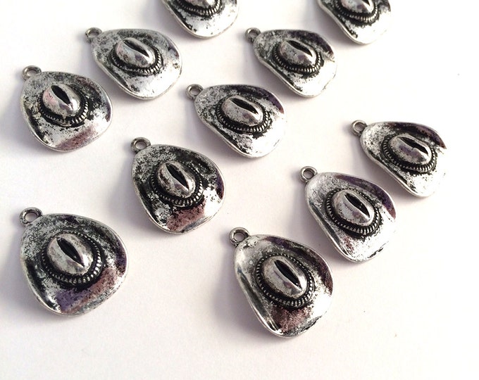 11 Cowgirl Cowboy Hat Charms Dimensional Antique Silver-tone