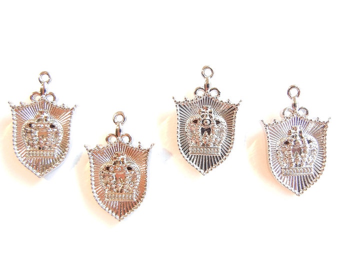 4 or 2 Pairs of Silver-tone Shield-shaped Double-sided Crown Crest Charms