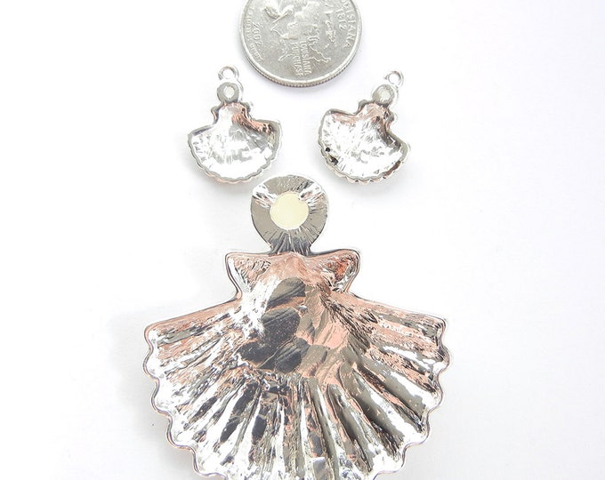 Set of Silver-tone Seashell Pendant and Charms with Pearl Cabochon