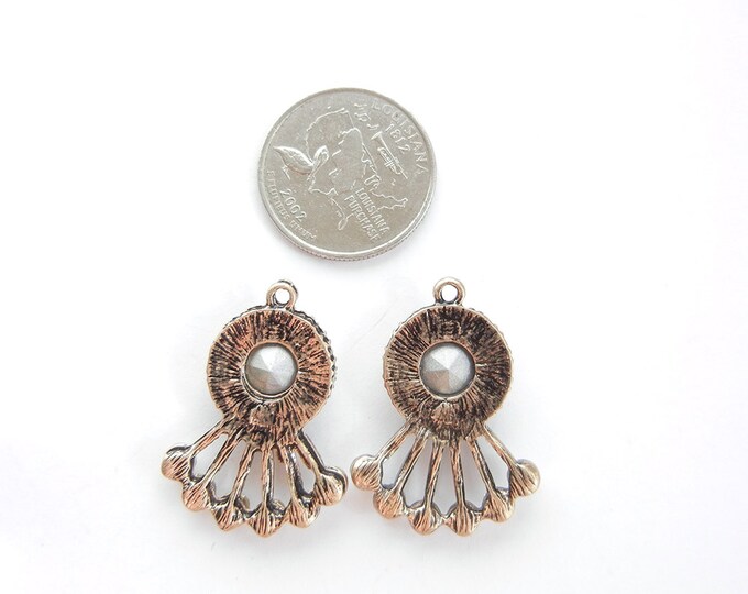 Art Deco Antique Gold-tone Fan Like Charms Clear Rhinestones