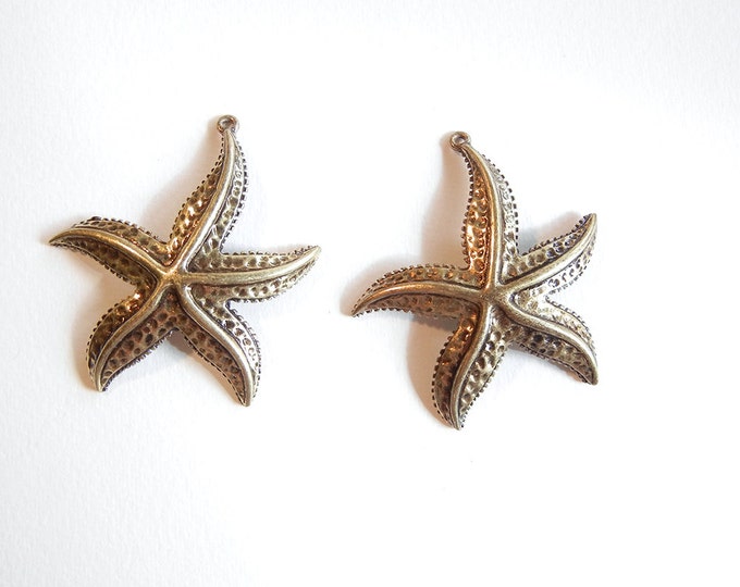 Pair of Large Domed Antique Gold-tone Starfish Charms