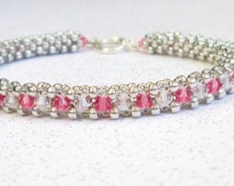 crystal beaded tennis bracelet bead jewelry pink and white bangle