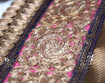 Sari Border Trim, Gold Lame and Zari Work, Floral Scroll Zari Trim, Saree Borders, Gopi Skirts, Belly Dance Costumes 1yard Gold Sari Border