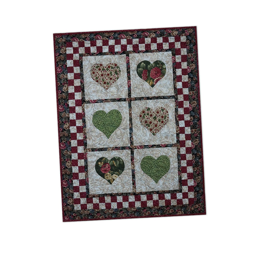 Wall Hanging Quilted Appliquéd Hearts Country Chic