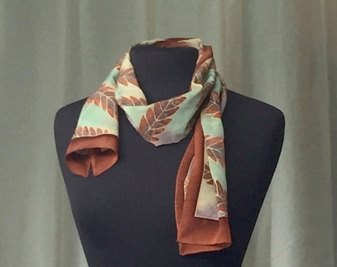 Autumn Leaves Hand Painted Silk Scarf - Pumpkin Spice, One of a Kind, Designer Original Made in USA
