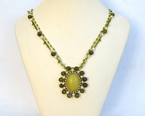 Olive jade necklace green necklace jade necklace gemstone