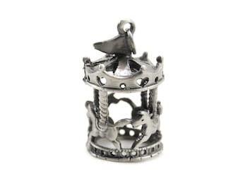 Miniature Carousel Pendant in Antiqued Silver-Toned Pewter with Top Loop