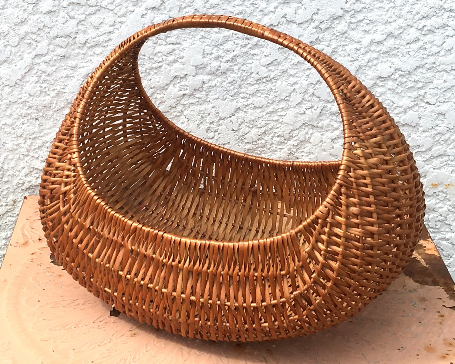 Vintage Large Round Framed Wicker Basket