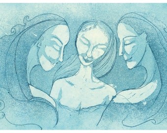 Sleeping Sisters art postcard