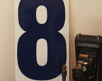 Vintage METAL NUMBER- 8 OR 0- Gas Station Signage- Blue & White Eight or Zero
