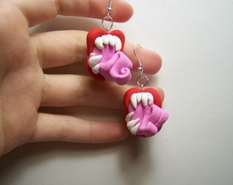 slurp! polymer clay monster mouth dangle earrings