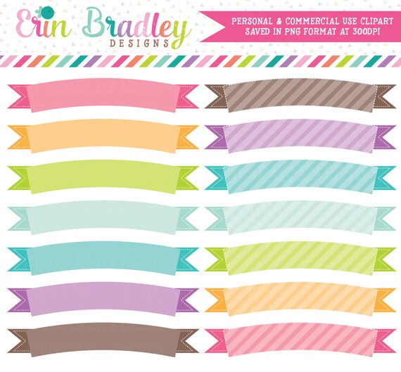Digital Scrapbook Clipart Elements Colorful Banner Flags Clip Art for Personal & Commercial Use Il_570xn