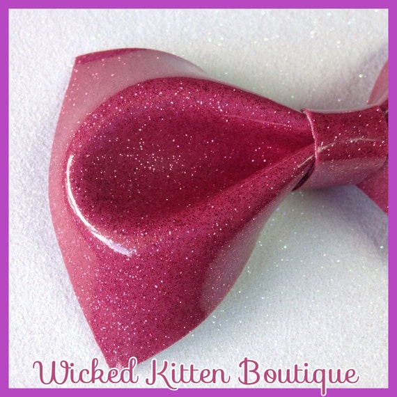 Rockabilly Wedding Hair Bow Raspberry Glitter Vinyl Hair Bow