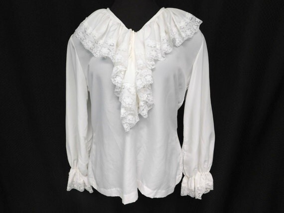 Vintage 70s Pure White Poet Top Blouse Lace Ruffle Victorian