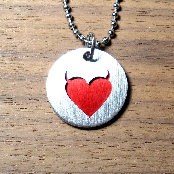 Items similar to Devil Heart Keychain, Horned Heart Pendant, Heart
