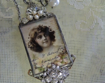 Soldered Glass Assemblage Necklace - Babette, Vintage French Child