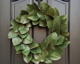 Magnolia Wreath, Fixer Upper Magnolia Wreath, Magnolia Leaf Wreath, Year Round Magnolia Wreath, Green Magnolia, Realistic Magnolia Wreath