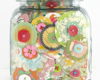 Handmade Paper Flowers, Flower Punchies, Paper Dots, Paper Blooms, Journaling, Paper Embellishment, Project Life Embellishment - Set of 10