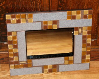 Speckled Blue and Brown/Tan Mosaic Mirror