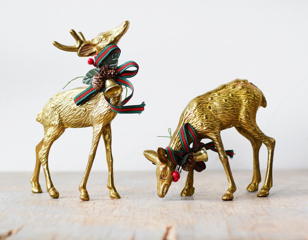 vintage brass deer figurines pair of spotted brass deer