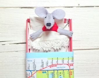 Hand made doll felt mouse with matchbox bed red stuffed animal handmade animal kids birthday girl gift tiny miniature plushies