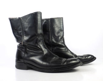 Acme Cowboy Boots Vintage 1970s Black Leather Roper Men's size 9 1/2 E
