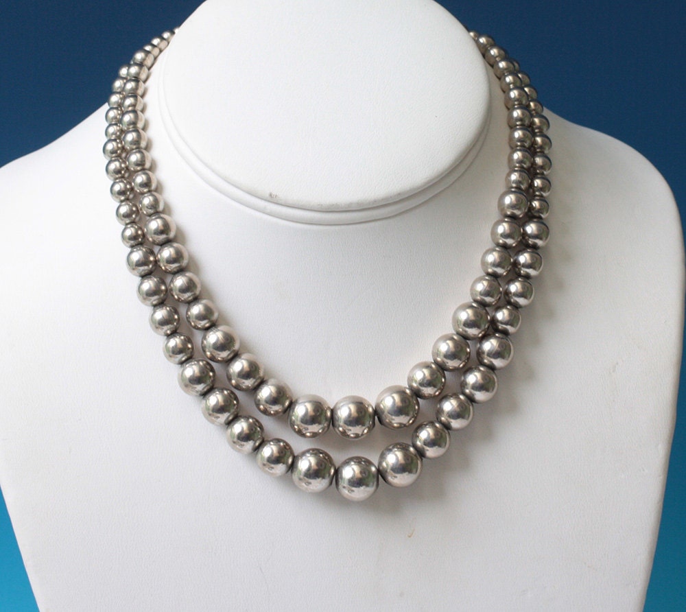 Monet Two Strand Necklace Silver Tone Beads Designer Vintage