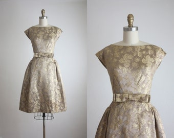 1950s gold brocade cocktail dress