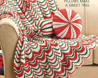 INSTANT DOWNLOAD PDF Vintage Knitting Pattern for Christmas Candy Afghan and Cushion Pillow Bolster Throw