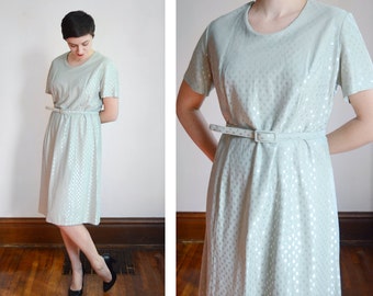 60s/70s Sea Foam Green and Silver Dress - L