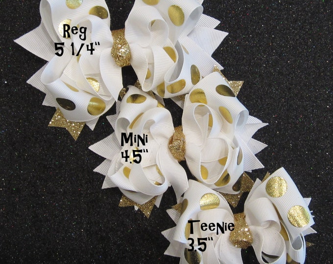 Gold Hair Bow, Gold Hairbow, Boutique Hair Bow, Gold Glitter Bow, Gold Foiled Bow, White and Gold Bow, Girls Hair Bows, Boutique Hairbows