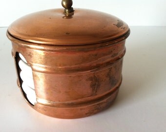 White Ceramic Coasters in Copper Container Made in Portugal ~ Vintage Benjamin Medwin Inc ~ Vintage Coasters ~ Copper Decor