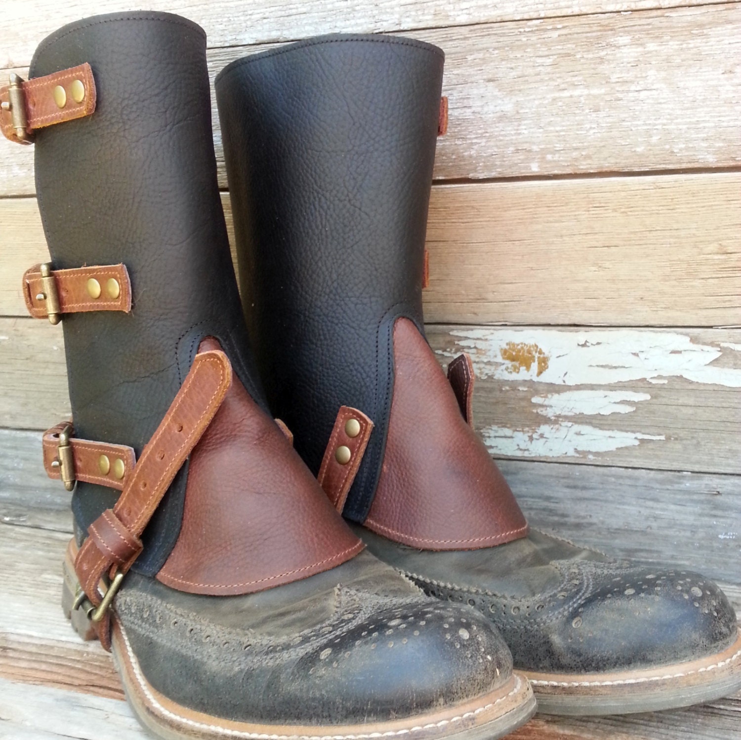 Steampunk Swiss Military Style Gaiters or Spats in Oiled Black