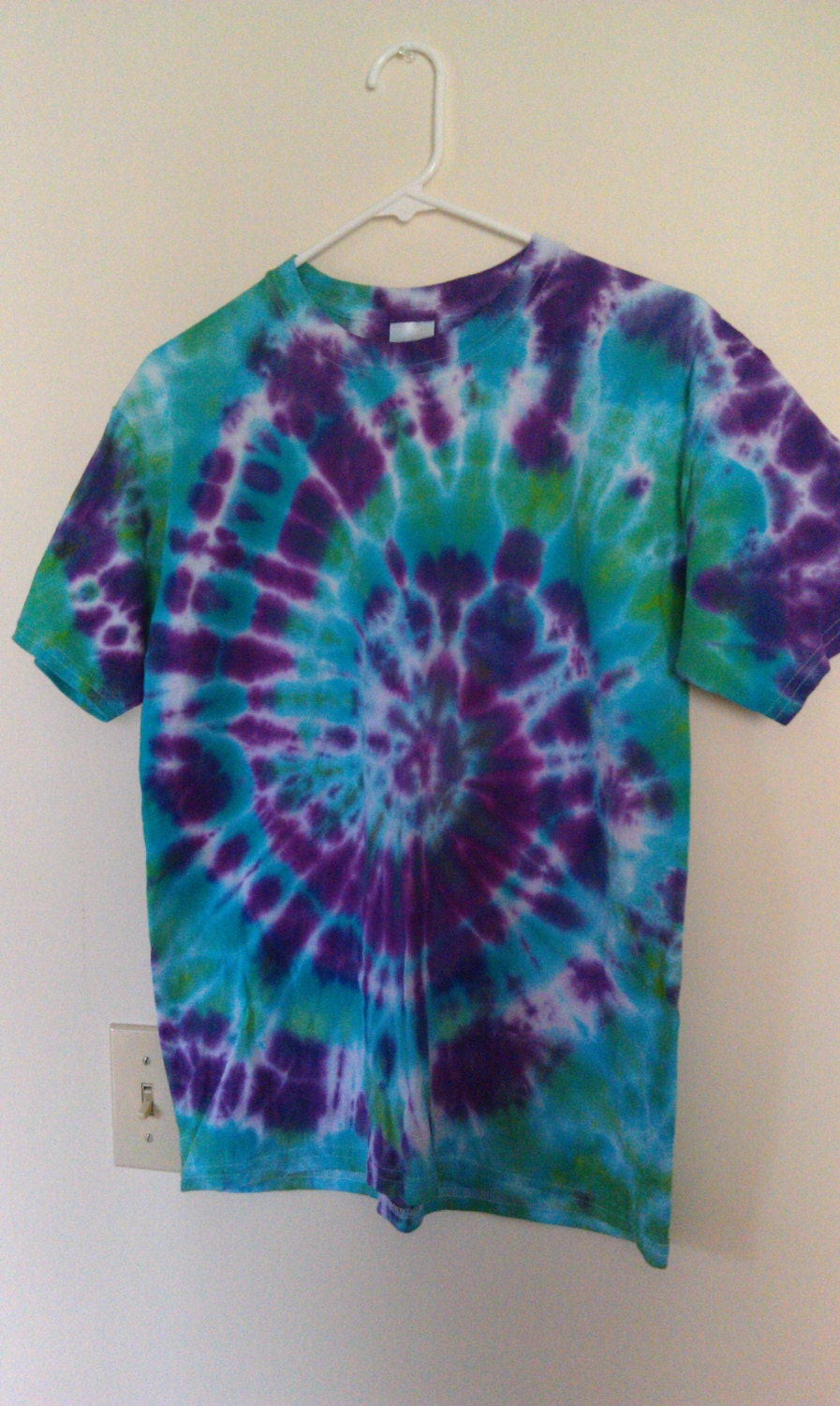 Green Teal and Purple tie dyed YOUTH XL t-shirt by cheshirecat22