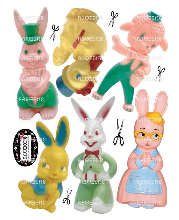 Digital Download Vintage Plastic Easter Bunnies by RawBoneStudio