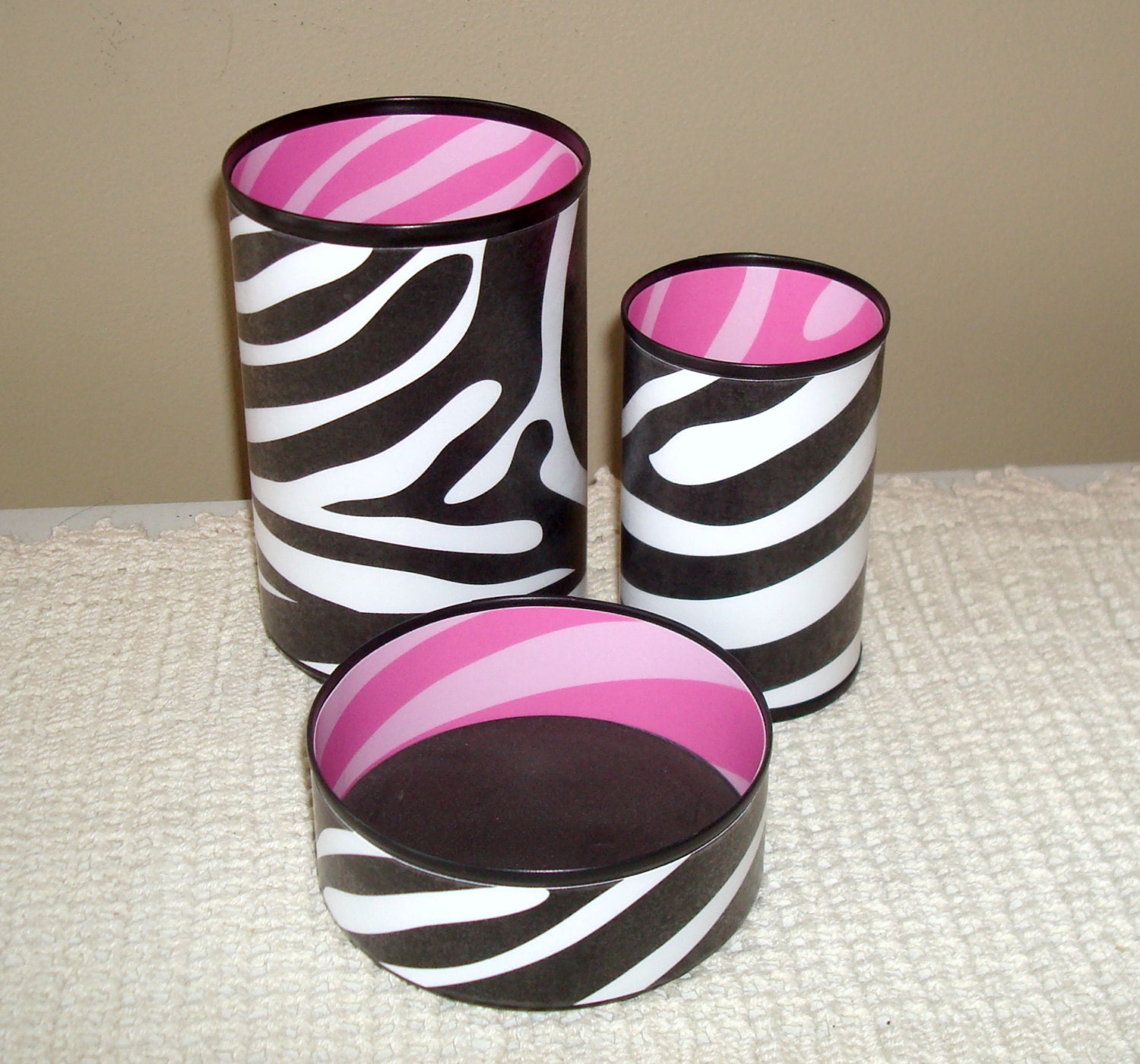 Black White Pink Zebra Desk Accessories Tin Can Pencil