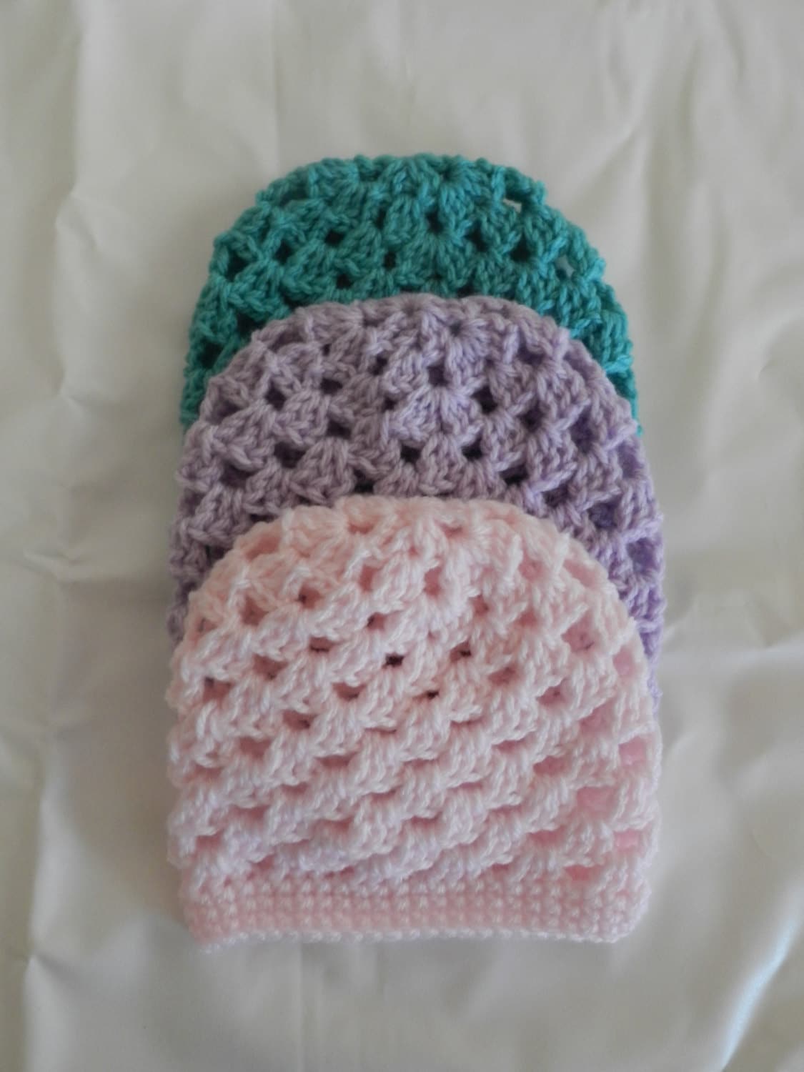 Newborn Crocheted Hat/ Crocheted Granny Square Hat/ Baby Girl